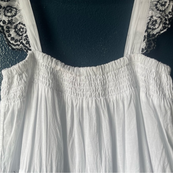 White 100% Cotton Embroidered Flutter Sleeveless Tiered Boho Maxi Dress - Picture 8 of 13